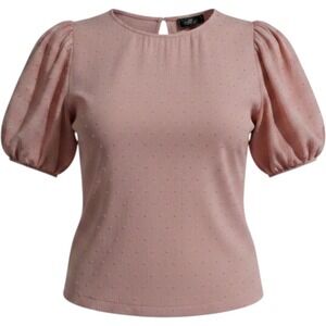 Cali & Co Pink Swiss Dot Puff Sleeve Blouse Top Plus Size 1X Keyhole Back